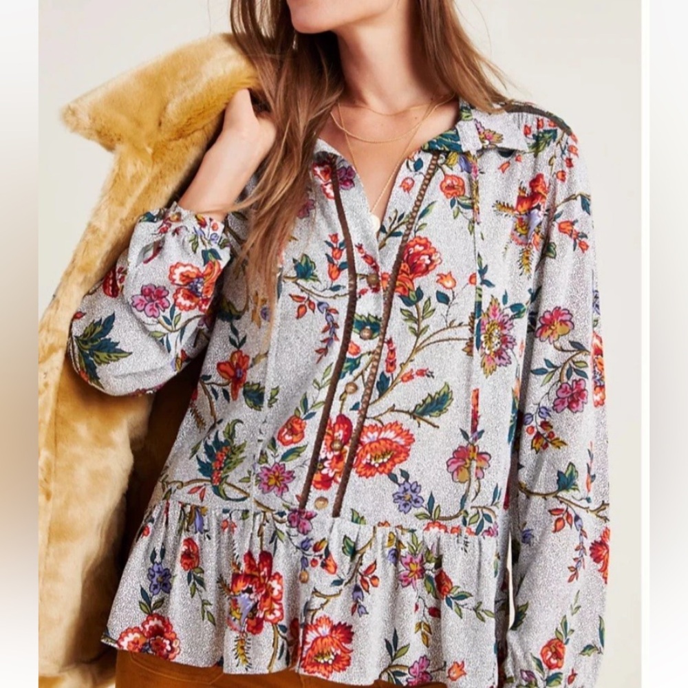 Anthropology Floral Blouse Top Size 14 Women’s New Condition Beautiful - Picture 7 of 15
